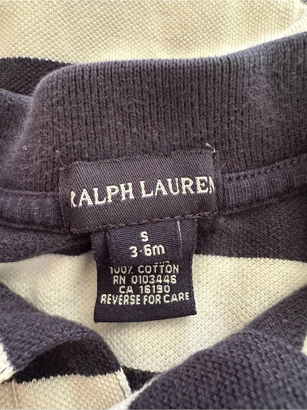 Ralph Lauren Baby Boy 3-6M Navy White Striped Polo Bodysuit Red Pony